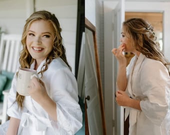 Bridal robe, unpack the dress, robe made from loved ones dress for wedding, wedding day robe