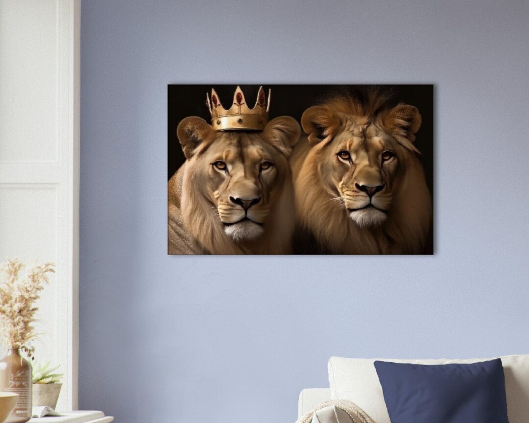 Lions With Crown Canvas Art Print Wall Hanging Home & Etsy