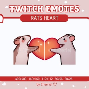 Può includere: Due ratti di cartone animato che tengono un cuore rosso con dettagli scintillanti. Il testo "Rats Heart" è sopra l'immagine. Il testo "by Cheeriel" è sotto l'immagine.