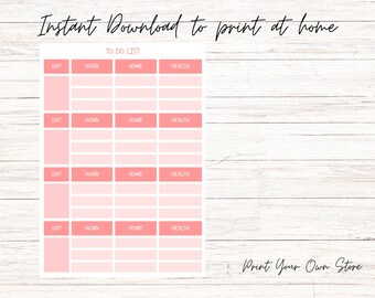 TO DO list, print your own planner to get organised, includes work/home/health, instant download, easy to print as many times as you need