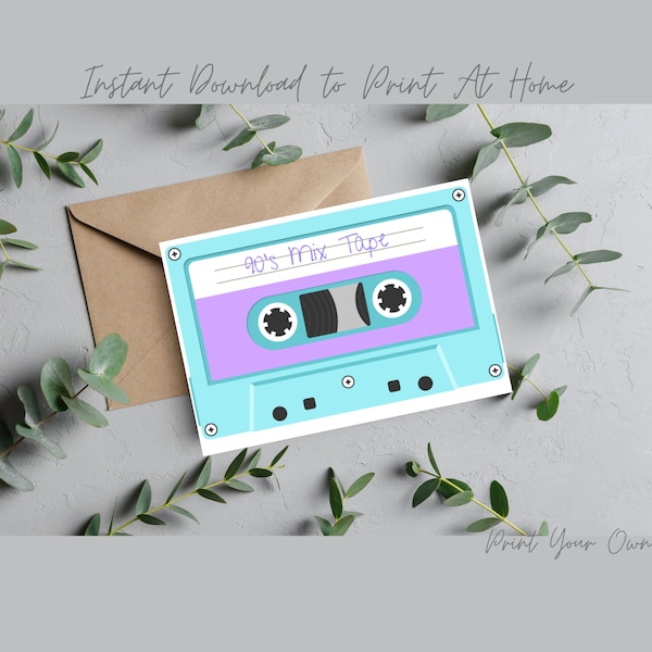 Cassette tape greetings card, quality instant download, no cutting, easy to print, great for a music lovers birthday or just to get in touch