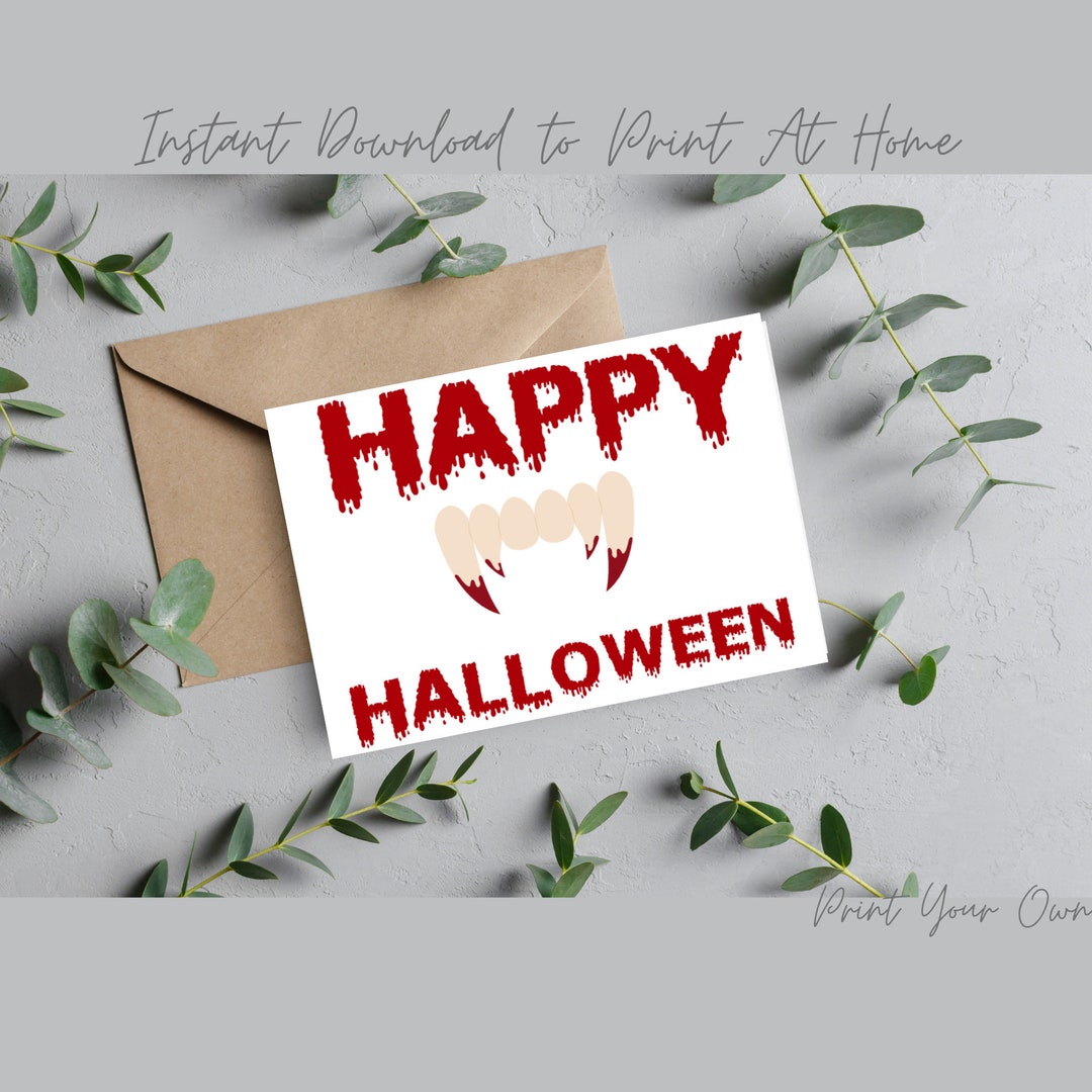 Work Card Fangs Halloween Card Fangs and Blood Soaked Letters Instant - Etsy