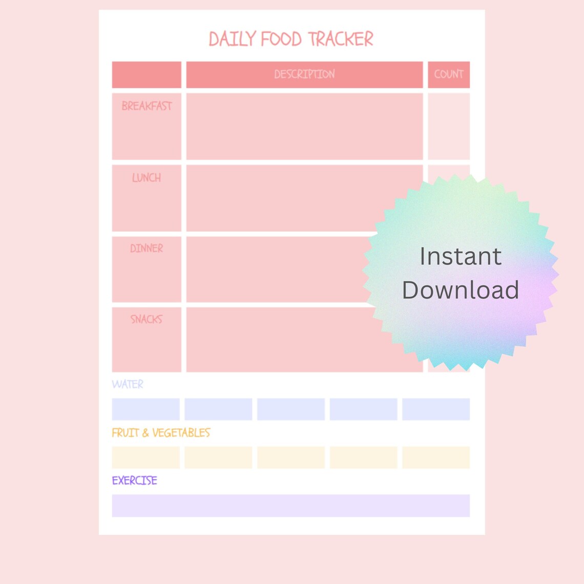 Print Your Own Daily Food Tracker, Instantly Available for Printing