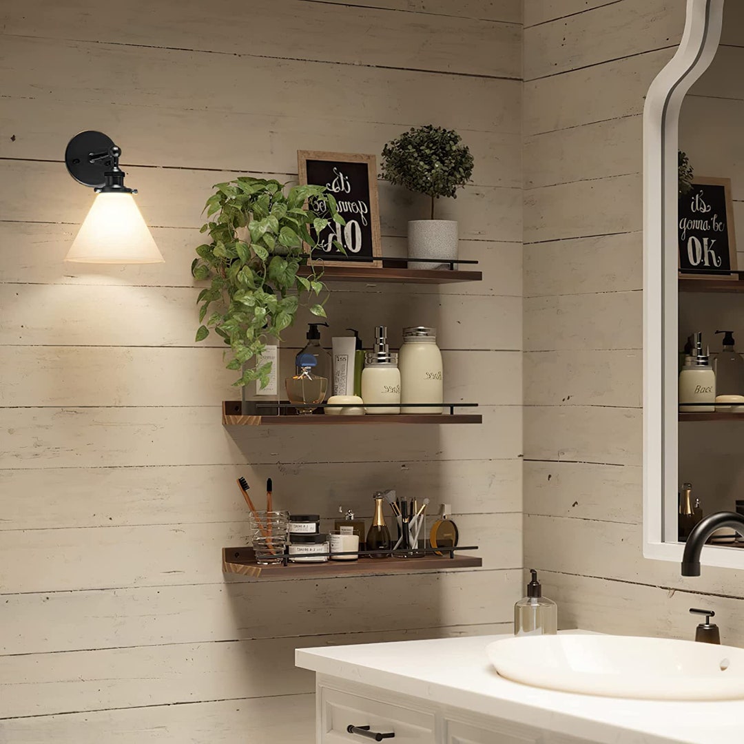 Set of 3 Rustic Wood Bathroom Shelves Over Toilet Storage Etsy