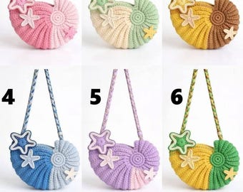Crochet Seashell Bag with Starfish bag charms, Custom Colors, Polyester Cord, Beach Travel Bag, Halloween bag, Halloween gift, Christmas