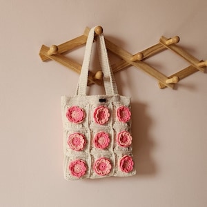 Crochet shoulder bag, Granny square bag, handmade flower bag, Big tote bag, Gift for woman, mother day gift