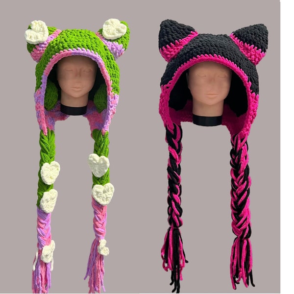 Crochet handmade hat, Cute earflap hat, Winter cat ears hat, costume hat, gift for cat lover girl, valentine gift, cinco de mayo