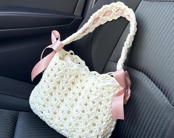 Bow bag, Woman shoulder bag, crochet handmade bag, minimalist bag, Coquette Shoulder Bag, Halloween bag decoration, back to school