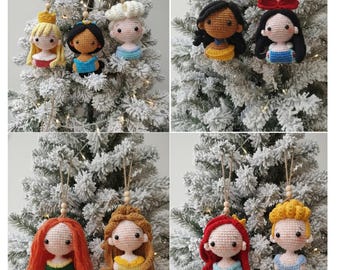 Crochet Princess Ornaments, Handmade Yarn Dolls, Christmas Tree Hanger, Holiday Decor, Halloween decoration, Halloween gift, Christmas gift
