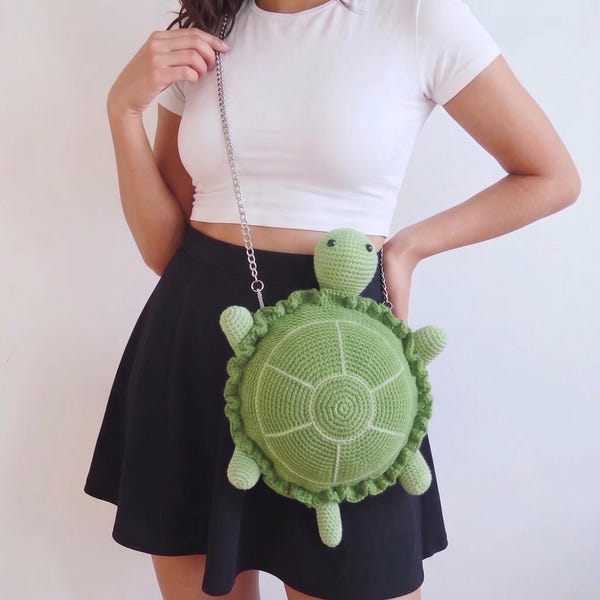 Bolso bandolera de tortuga hecho a mano a crochet, lindo bolso de tortuga marina, adorable bolso de hombro con forma de animal, bolso original, regalo para ella, bolso de Halloween