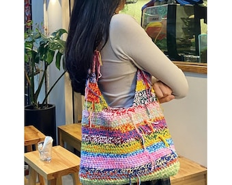 Mesh bag, Handmade crochet shoulder bag, trendy tote bag, Knitted multicolor bag, cute gift for girl woman, mother day gift