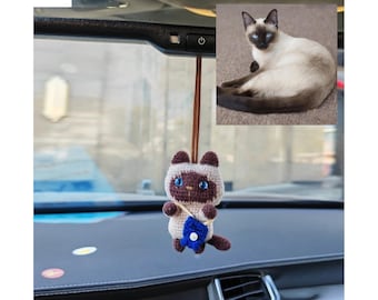 Portrait d'animal de compagnie personnalisé suspendu dans une voiture, poupée chat personnalisée, accessoires de voiture de chat, animal en peluche personnalisé, cadeau commémoratif pour animal de compagnie, cadeau pour papa chat maman chat