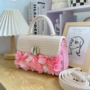 Crossbody Handtasche, Handmade Crochet Portemonnaie, handgemachte Schultertasche, rosa süße Tasche, Mini Tasche, kleine Geldbörse, Geschenk Ostern