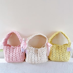 Crochet Bow Shoulder Bag, Boho Country Vibe, Drawstring Interior,  Coquette Shoulder Bag, Mother day gift