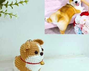 Custom Crochet Dog Keychain, Pet Portrait Car Accessory, Yarn Stuffed Animal (7cm), Halloween decoration, Halloween gift, Christmas gift