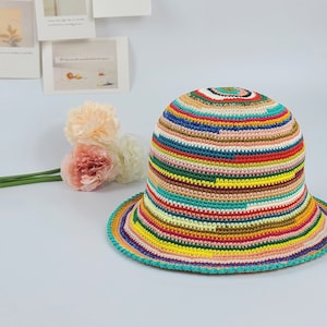 Striped Staple Crochet Bucket Hat, Multicolor hat, rainbow hat, beach hat, summer sun hat, unique hat, back to school, Halloween costume