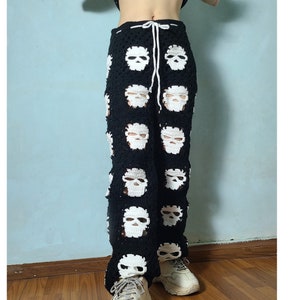 Crochet skull pants, crochet skull trousers, knit skull pant, set halloween costume for adult, Halloween decoration decor, back to school