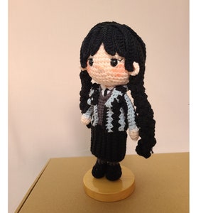 Crochet Wednesday doll in nevermore uniform, decoration doll, Wednesday plushie, Halloween decoration decor, Halloween gift