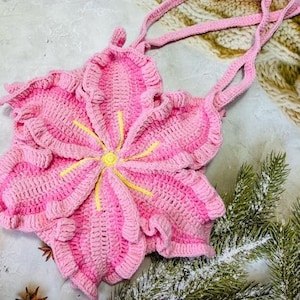 Lily crochet bag, Shoulder bag, crochet 3d flower bag, floral bag, lily flower bag, pink crochet bag, Large crochet bag, Halloween bag