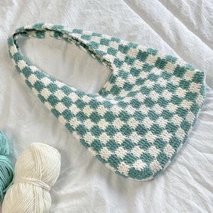 Handmade crochet shoulder bag, checkered tote bag, Knitted checkered bag, cute gift for girl woman, Halloween bag gift