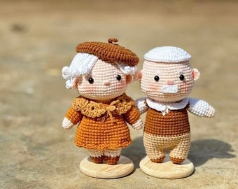 Poupée au crochet grand-père et grand-mère, doudou pour maman et papa, cadeau pour père et mère, cadeau pour couple mignon, cadeau pour personnes âgées, cadeau de fête des mères