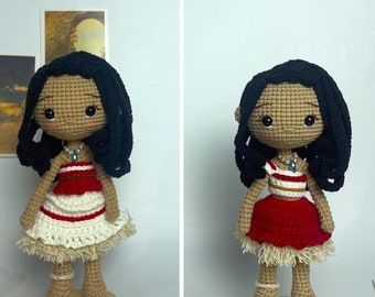 Boneca Moana de crochê, pelúcia amigurumi da princesa, brinquedo de fio de algodão
