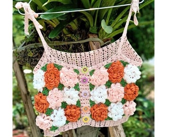 Crochet flower top, bohemian hippie top, granny square top, sexy crochet top, summer 2023 cute shirt, pretty top, mother day gift