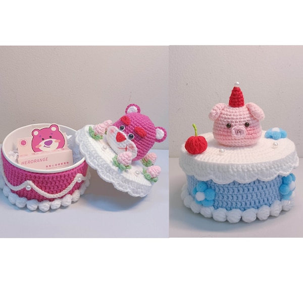 Boîte cadeau faite main, récipient de bureau personnalisé, jolie boîte au crochet avec couvercle, gâteau au crochet, cadeau d'anniversaire au crochet, cadeau Saint-Valentin pour BFF