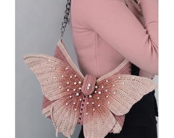 Butterfly Bag, Bag with Beaded Acrylic Colors, crochet shoulder bag, Summer Beach Crossbody Bag,  Halloween bag, Halloween gift, Christmas