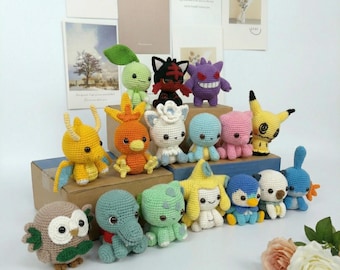 Mini Monster crochet doll, Mimikyu plushie stuffed dolls, Gengar, Bulbasaur, Dragonite, Squirtle, Piplup, Halloween decoration gift