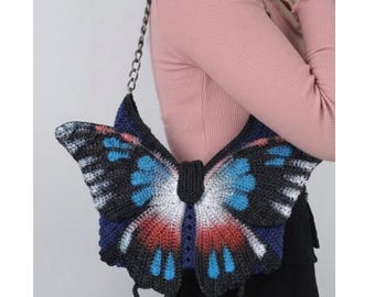 Crocheted 3d Butterfly Shoulder Bag, Bag with Beaded Acrylic Colors, Summer Beach Crossbody Bag, Halloween bag, Halloween gift, Christmas
