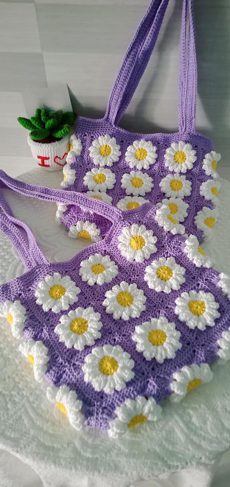 Handmade shoulder bag, tote bag, Crochet Granny square bag, , pink flower summer bag, Gift for woman, mother day gift Purple