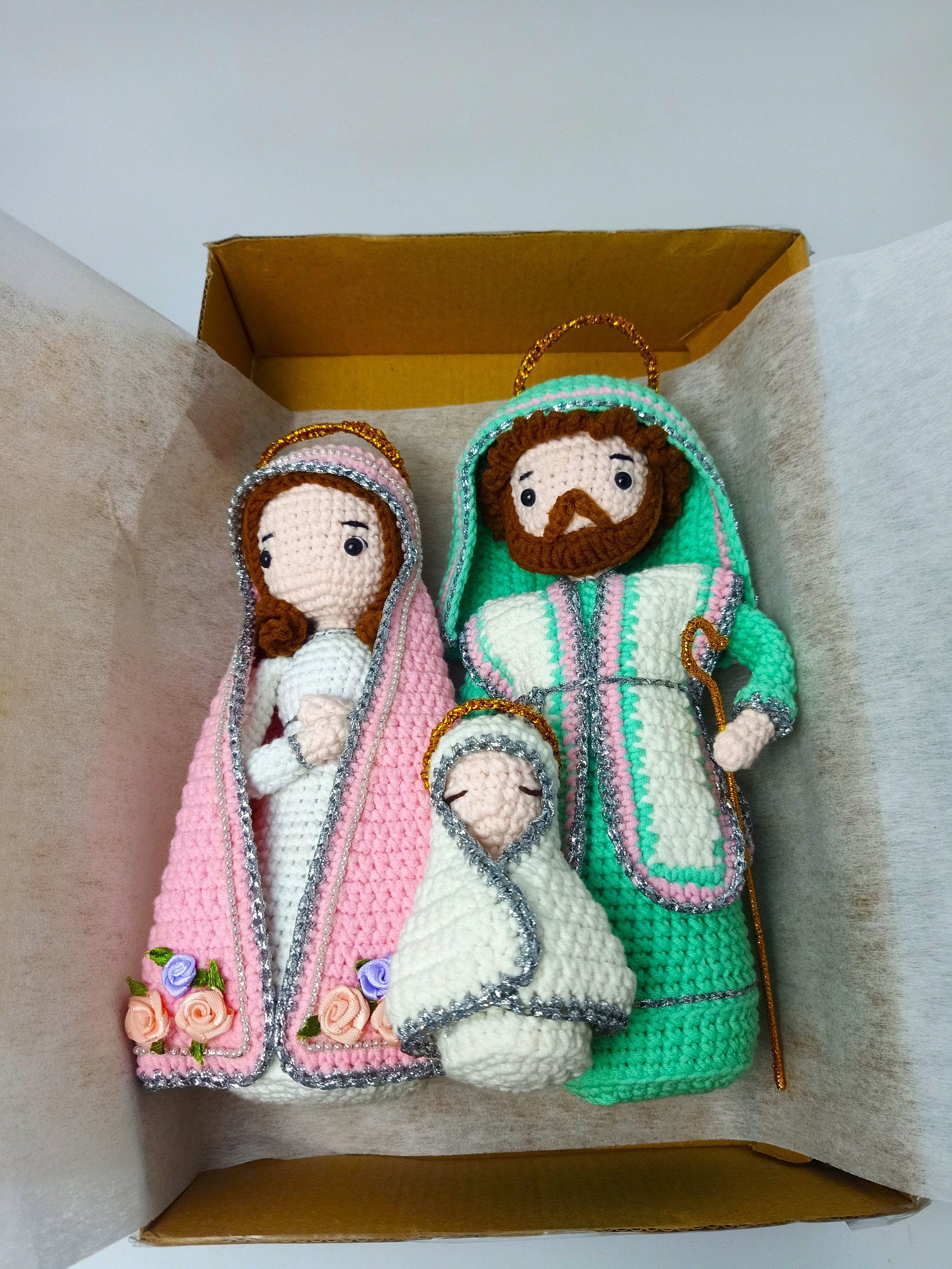 Crocheted Holy Family Nativity Set, Joseph Mary Baby Jesus Dolls ...