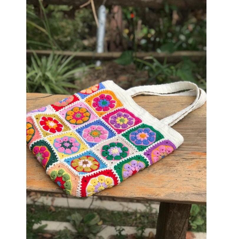 Crochet Granny square bag, handmade shoulder bag, Africa flower summer bag, Big tote bag, Gift for woman, mother day gift. zdjęcie 1