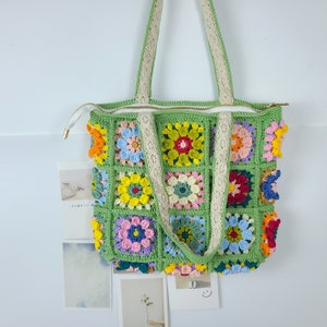 Crochet handmade shoulder bag, Knit granny square bag,  Multicolor flower bag, mother day gift, St Patrick's Day