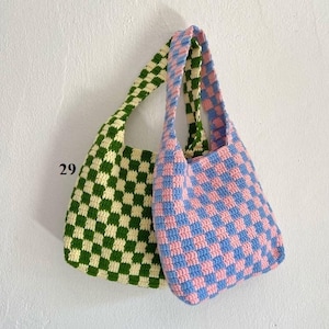 Handmade crochet shoulder bag, Crochet checkered tote bag, Knitted checkered bag, Halloween bag, Halloween decoration decor, back to school