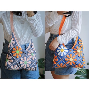 Einkaufstasche, häkeln Oma quadratische Tasche, handgemachte Schultertasche, rosa Blume Sommertasche, Geschenk für Frau, Strand Sommertasche, Muttertagsgeschenk