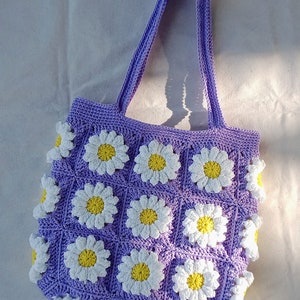 Handmade shoulder bag, tote bag, Crochet Granny square bag, , pink flower summer bag, Gift for woman, mother day gift zdjęcie 5