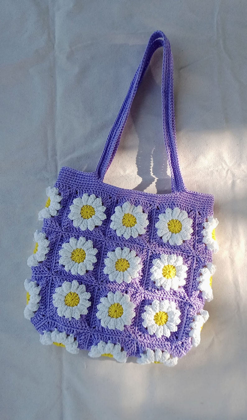 Handmade shoulder bag, tote bag, Crochet Granny square bag, , pink flower summer bag, Gift for woman, mother day gift zdjęcie 5