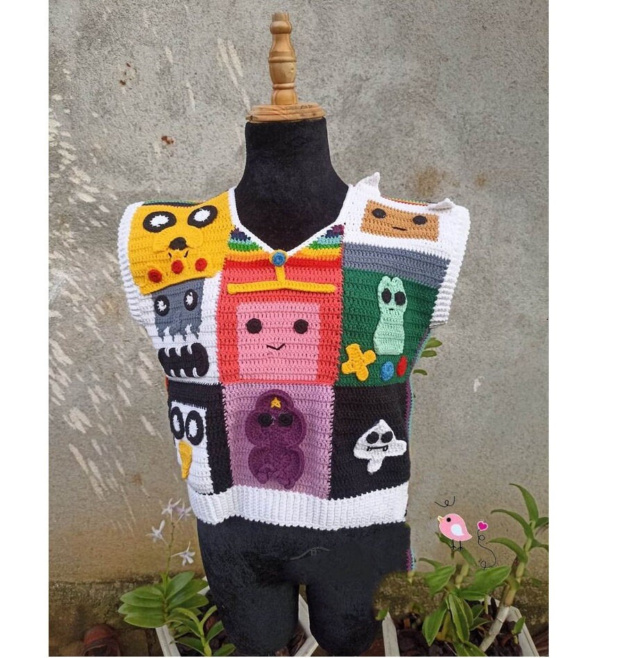 Patchwork crochet top, granny squares shirt, Adventure time shirt, gift for her girl, Halloween shirt, Halloween costume, back to school