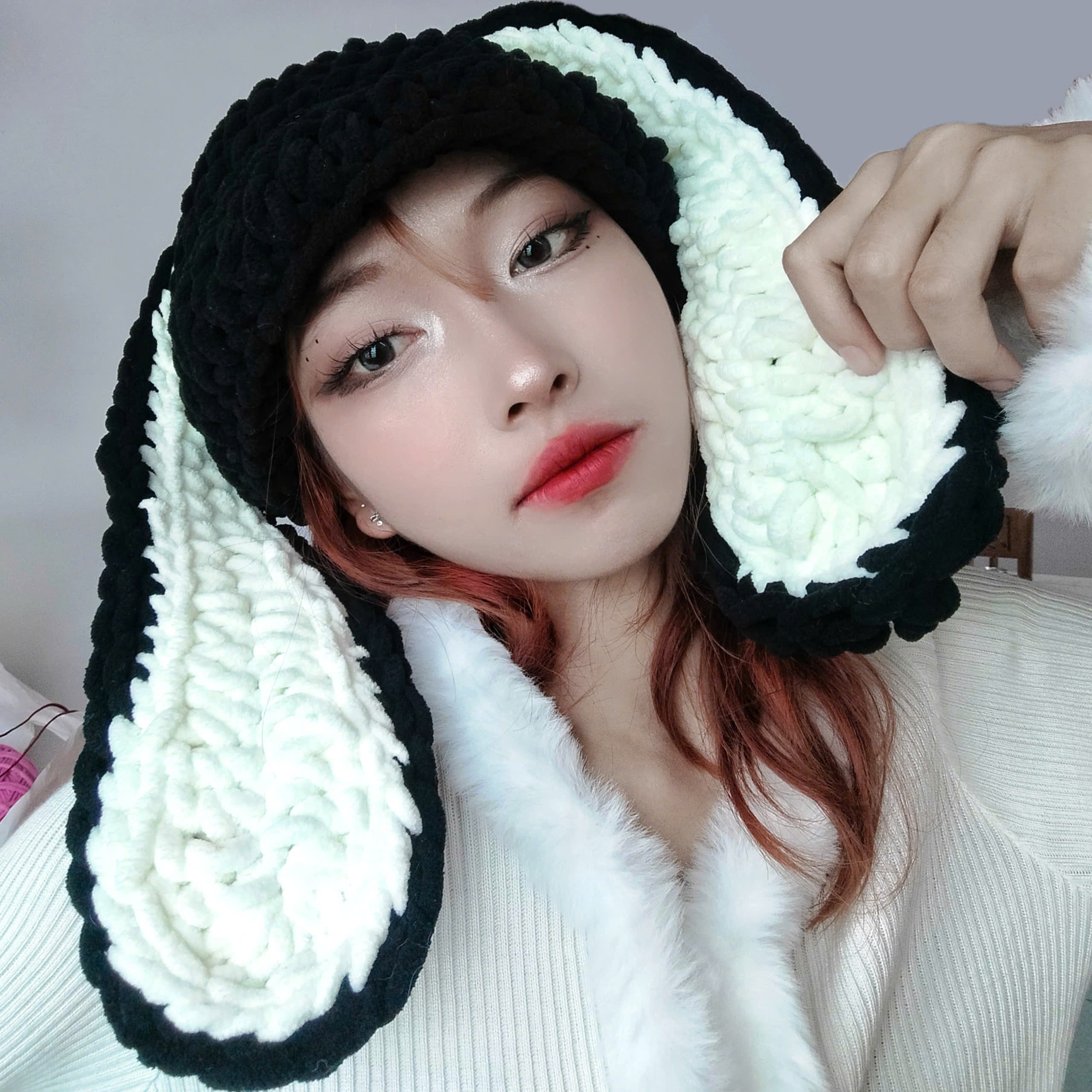 MOLERFO Bunny Hat Bunny Beanie Crochet Hats Y2k Acccessories