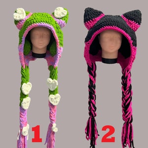 Crochet handmade hat, Cute earflap hat, Winter cat ears hat, costume hat, gift for cat lover girl, Halloween hat, Halloween bag decoration