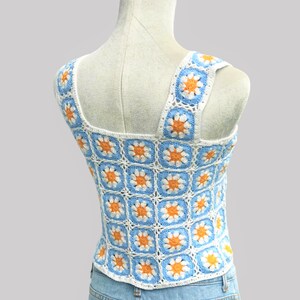 Crochet knit top, bohemian hippie top, granny square top, sexy crochet top, summer 2023 shirt, pretty top, foral shirt, mother day gift image 10