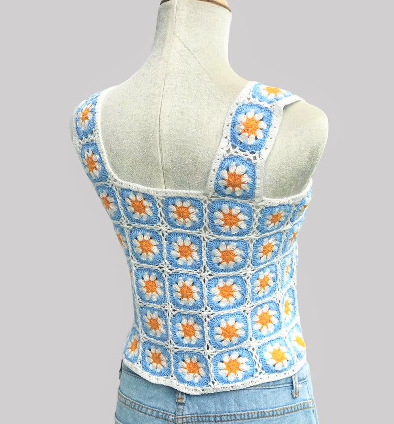 Crochet knit top, bohemian hippie top, granny square top, sexy crochet top, summer 2023 shirt, pretty top, foral shirt, mother day gift image 10