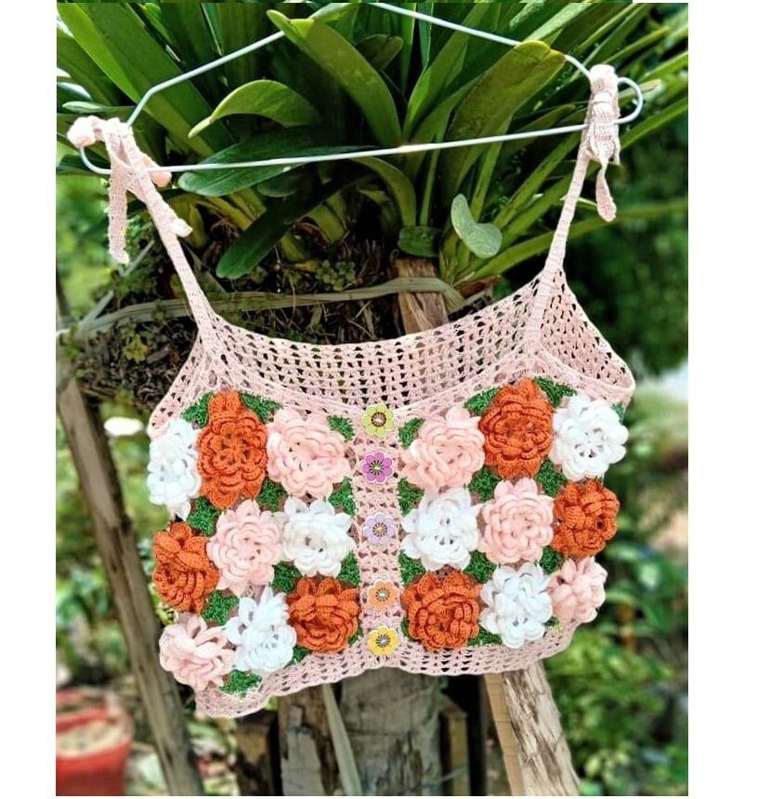 贈り物 Crochet Flower Top Square Granny Top, Hippie Bohemian Top, トップス