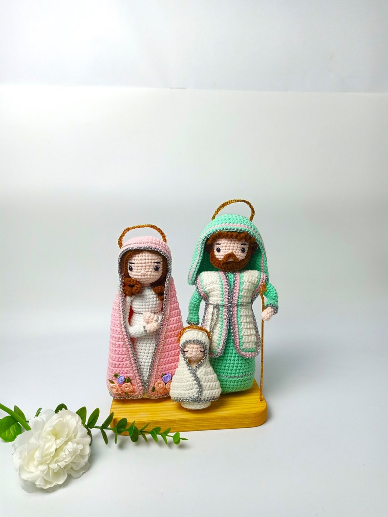 Crocheted Holy Family Nativity Set, Joseph Mary Baby Jesus Dolls ...