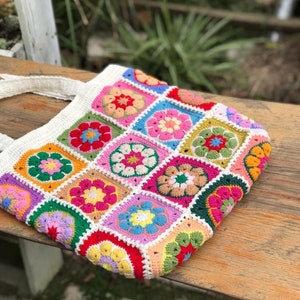 Crochet Granny square bag, handmade shoulder bag, Africa flower summer bag, Big tote bag, Gift for woman, mother day gift. zdjęcie 2