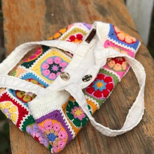 Crochet Granny square bag, handmade shoulder bag, Africa flower summer bag, Big tote bag, Gift for woman, mother day gift. zdjęcie 3