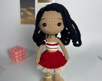 Boneca Moana de crochê, pelúcia da princesa, brinquedo de fio de algodão, braços e pernas articulados (Filme 2)