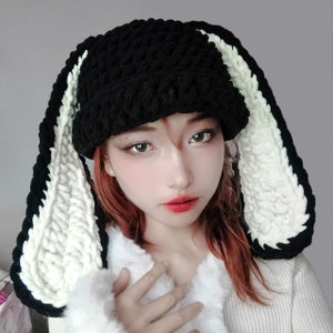 Bunny Ears Crochet Beanie Hat, Hand Knitted Rabbit Ears Beanie, Cute Kitten Hat, Big chunky bunny hat,  Halloween hat, Halloween costume